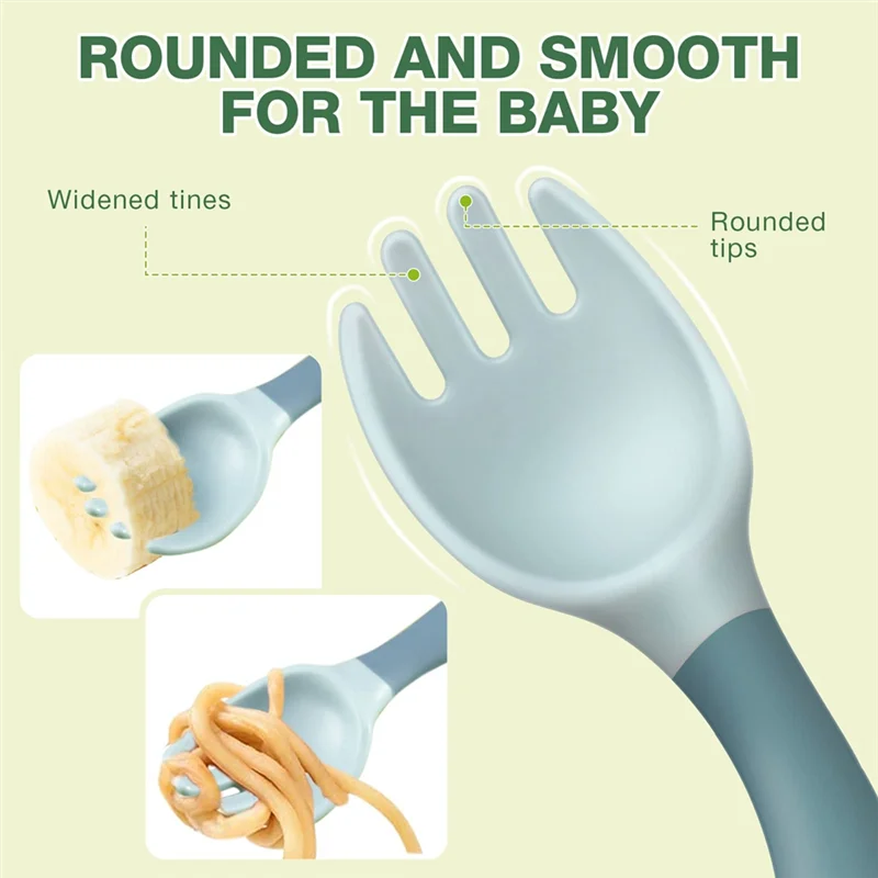 Toddler Spoon and Fork Set with Travel Case - Bendable Baby Feeding Utensils for 1-2 Years, Cartoon