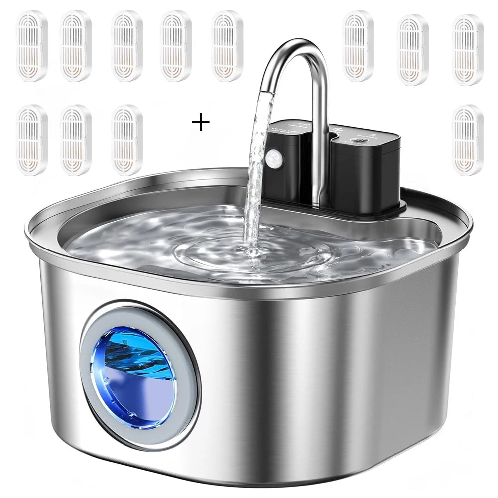 3L Stainless Steel Automatic Pet Water Fountain - Wireless Rechargeable Sensor for Cats & Dogs