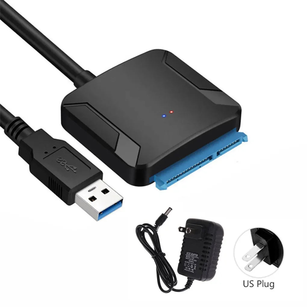 SATA to USB 3.0 Adapter Cable for 2.5 in (63.5 mm) / 3.5 in (88.9 mm) SSD HDD SATA III with UASP Support and 12V Power Adapter