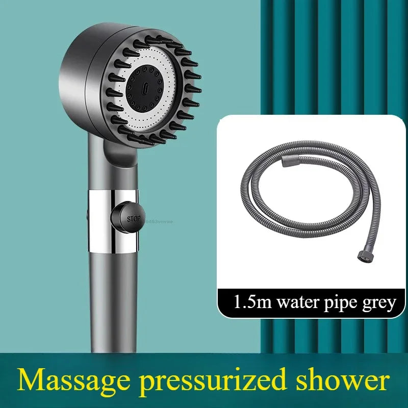 High Pressure Filtered Handheld Shower Head with One-Touch Stop and Massage - Water-Saving Shower Accessory