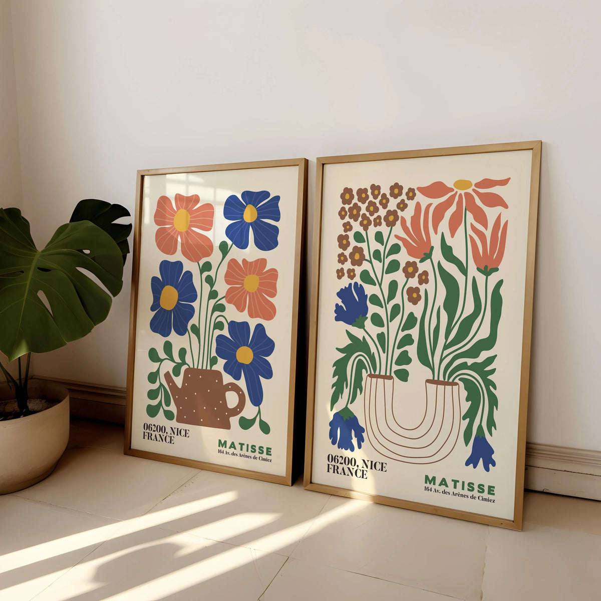 2-Piece Frameless Matisse Floral Canvas Prints - Bohemian Mid-Century Modern Wall Art for Bedroom & Living Room
