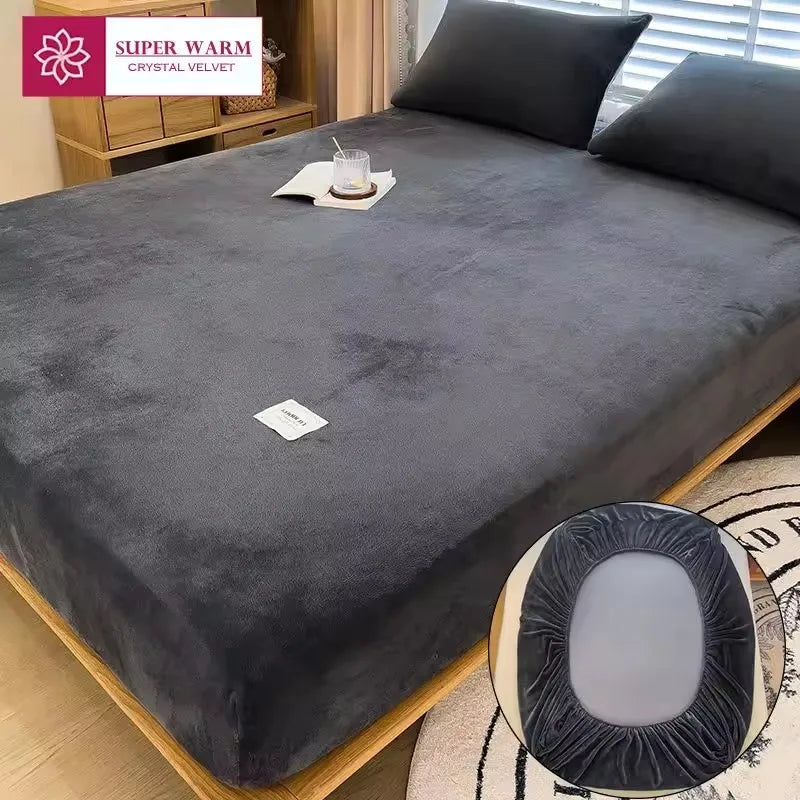 Warm Velvet Fitted Mattress Protector – Coral Fleece Plush Elastic Fitted Sheet, Sizes 90/120/150/180/200 cm (35–78 in)