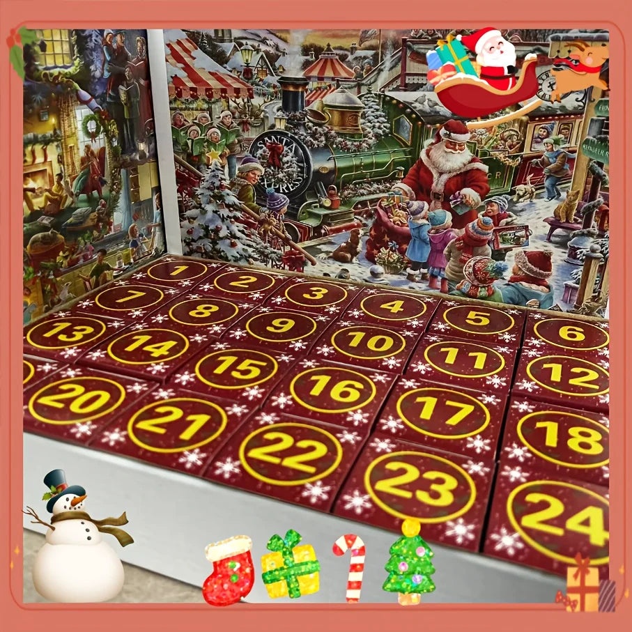 1000-Piece Christmas Advent Calendar Jigsaw Puzzle - Festive Train & Snowy Village Scene, 24-Day Countdown
