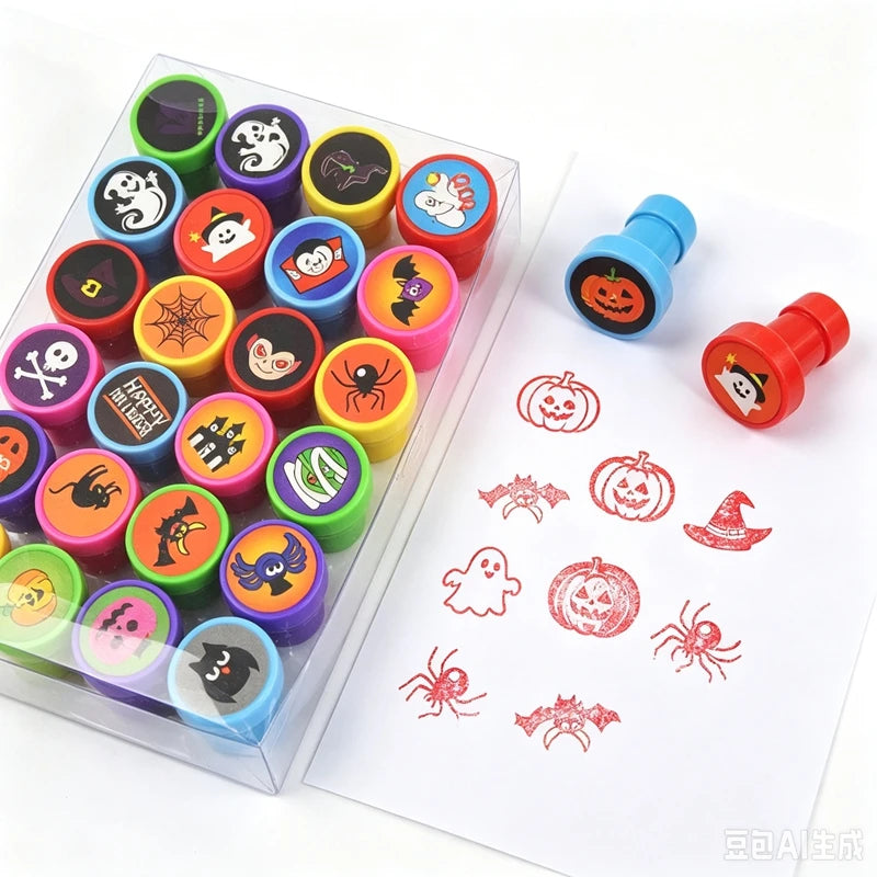 24-Pack Halloween Self-Inking Stamps — Pumpkin, Ghost, Bat, Cat & Witch Party Favors for Trick-or-Treat