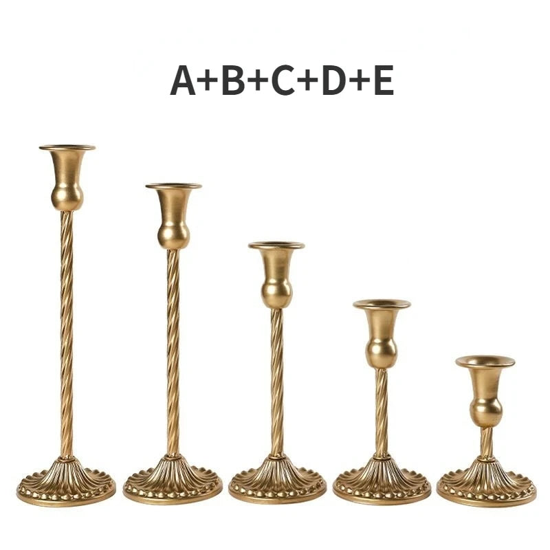 3-Piece Brass Gold Candlestick Holder Set 5.9/7.3/9.3 in (15/18.5/23.5 cm) Taper Candle Stands for Wedding & Home Decor