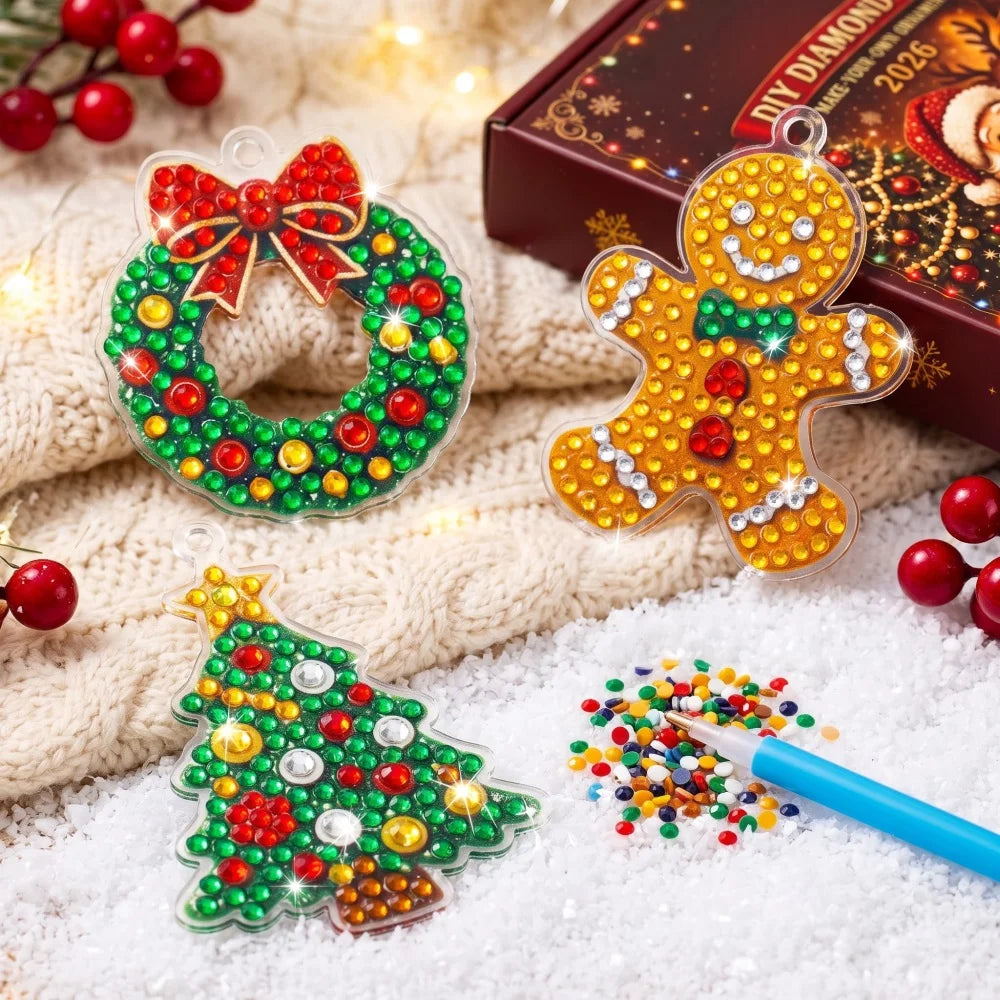 Christmas Advent Calendar DIY 5D Diamond Painting Kit — 24 Acrylic Hanging Ornaments