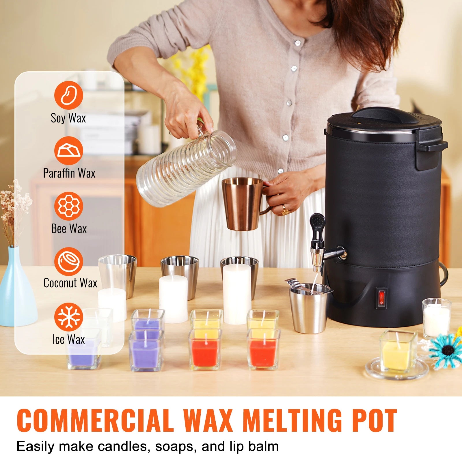 6.5L (10 lb) Electric Wax Melter for Candle Making - Stainless Steel Wax Melting Pot with Pour Spout & 9-Level Temp Control