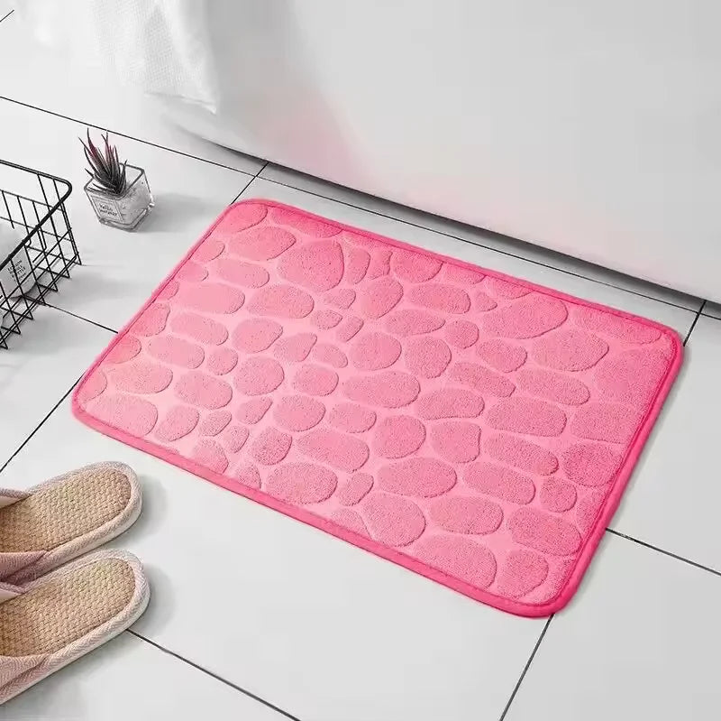 3D Cobblestone Embossed Bathroom Mat - Quick-Dry Non-Slip Absorbent Washable Door Rug