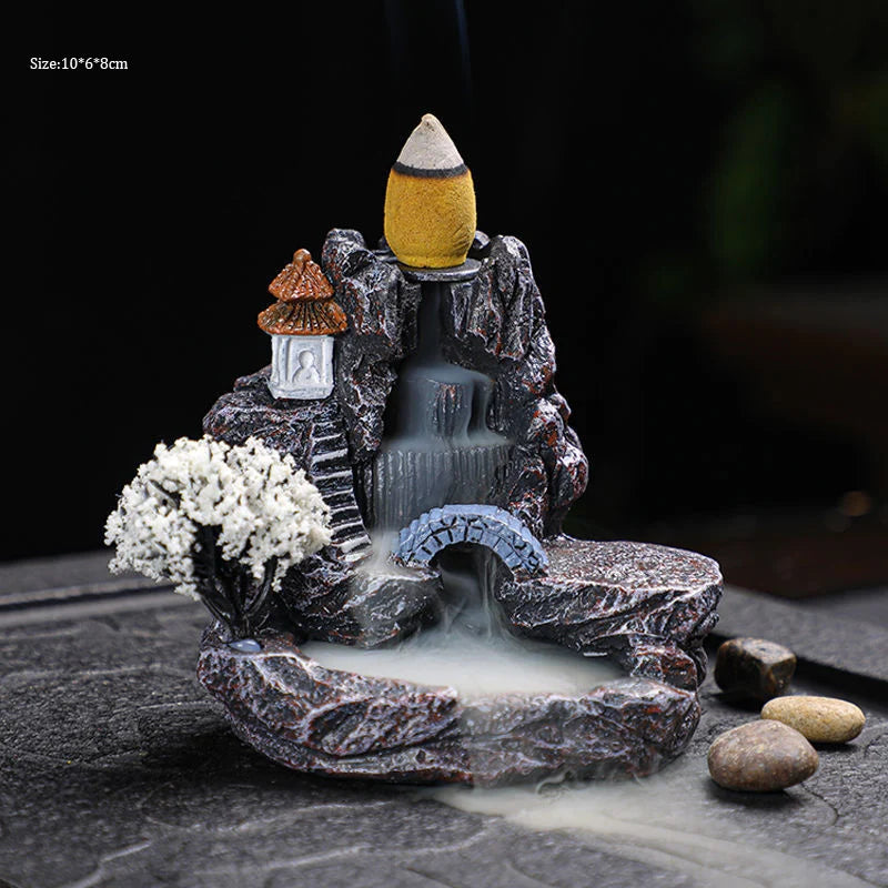 Backflow Waterfall Incense Holder Burner – Aromatherapy Home Decor with Backflow Incense Cones
