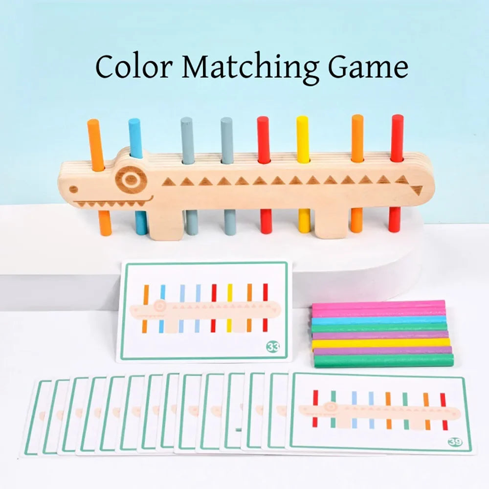 Wooden Montessori Color Matching Stick Game for Toddlers – 55 Double-Sided Cards | Fine Motor & Balance Toy Ages 3-6