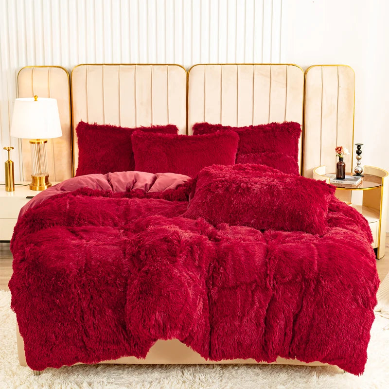 3-Piece Plush Faux Fur Duvet Cover Set - Soft Cozy Bedding, Multiple Sizes (1.0–2.0 m | 3.3–6.6 ft) for Bedroom, Guest Room, Dorm