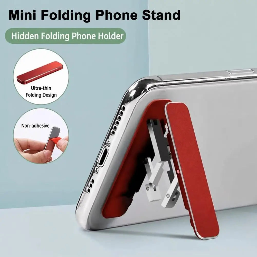 Portable Mini Folding Phone Stand Adjustable Invisible Desktop Mount with Adhesive for Cellphone