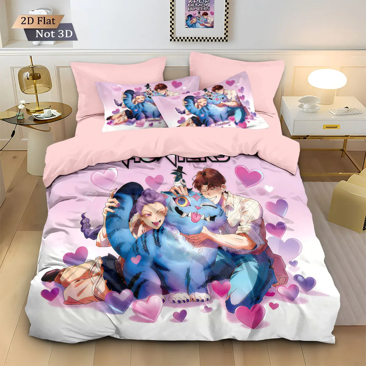Anime Demon Hunter Zoey Mira Duvet Cover Set 3D Print Bedding for Girls Kids Teens Adults Single Double King