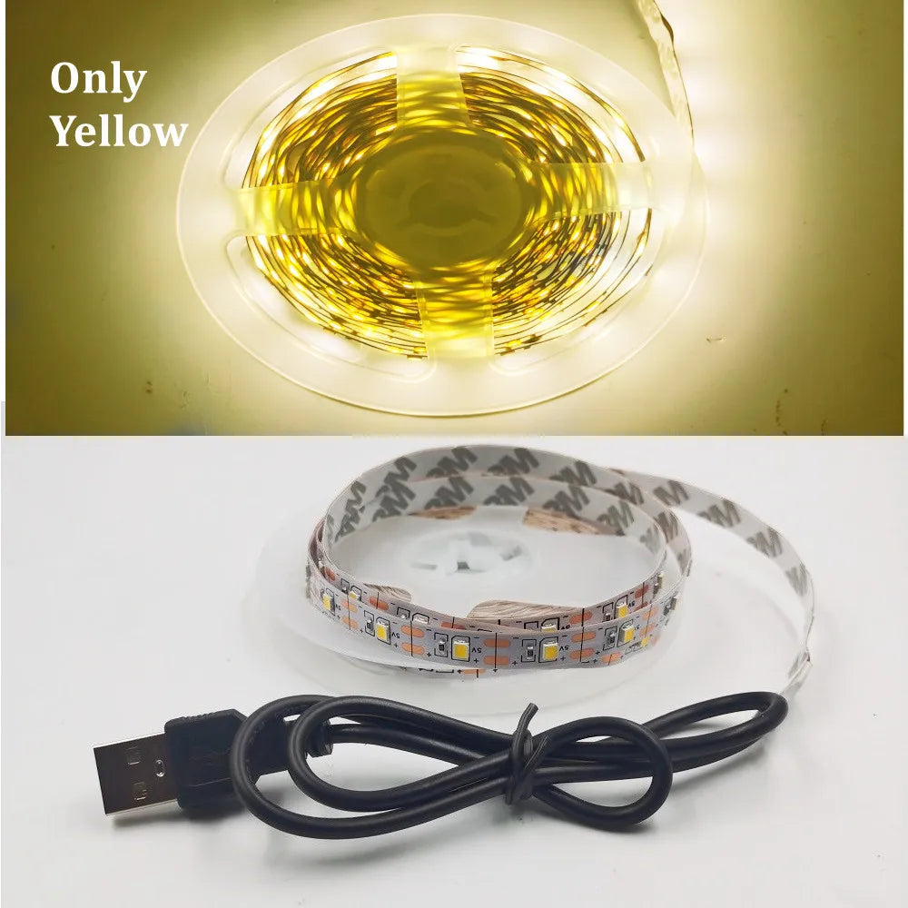 5V USB LED Strip Light 5m (16.4ft) & 1m (3.3ft) SMD3528 — Waterproof Flexible Color Strip Warm/Cool White + RGB for Cabinet, Ceiling & TV Backlight