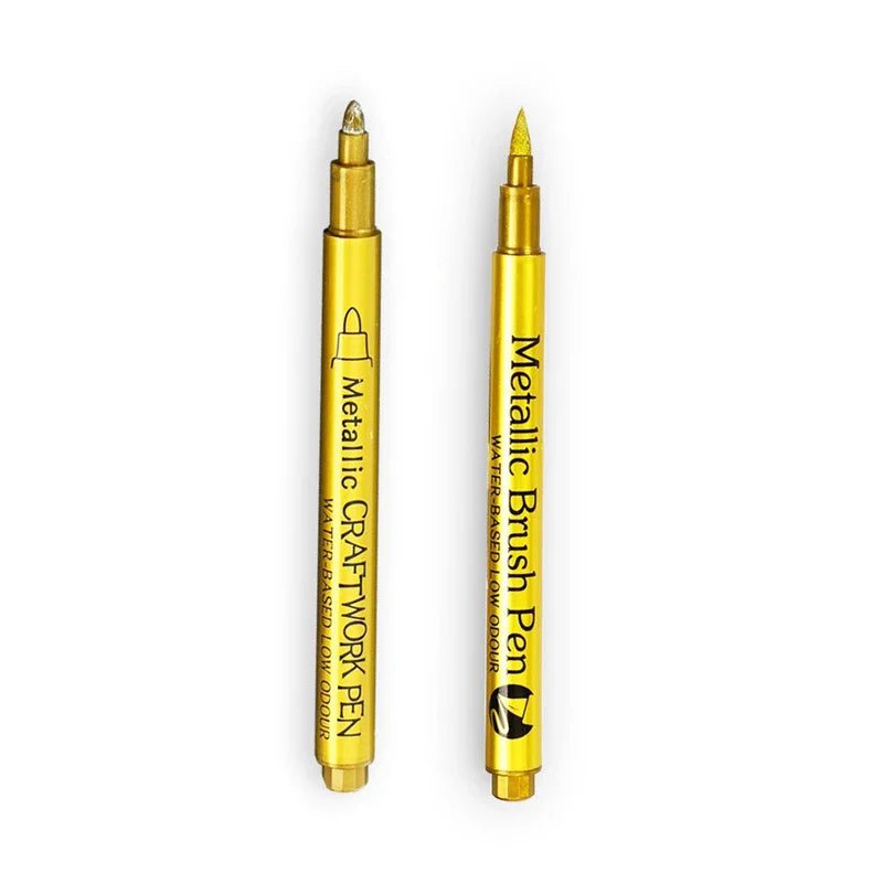 Metallic Brush Marker Pen (1 or 2-Pack) – Gold & Silver Permanent Metallic Ink for Crafts, Scrapbooking & Manga (14 cm / 5.5 in)