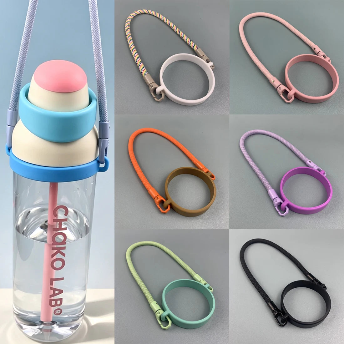 Silicone Cup Handle Strap – Portable Water Bottle Sling Carrier for Insulated Bottles, Camping & Hiking