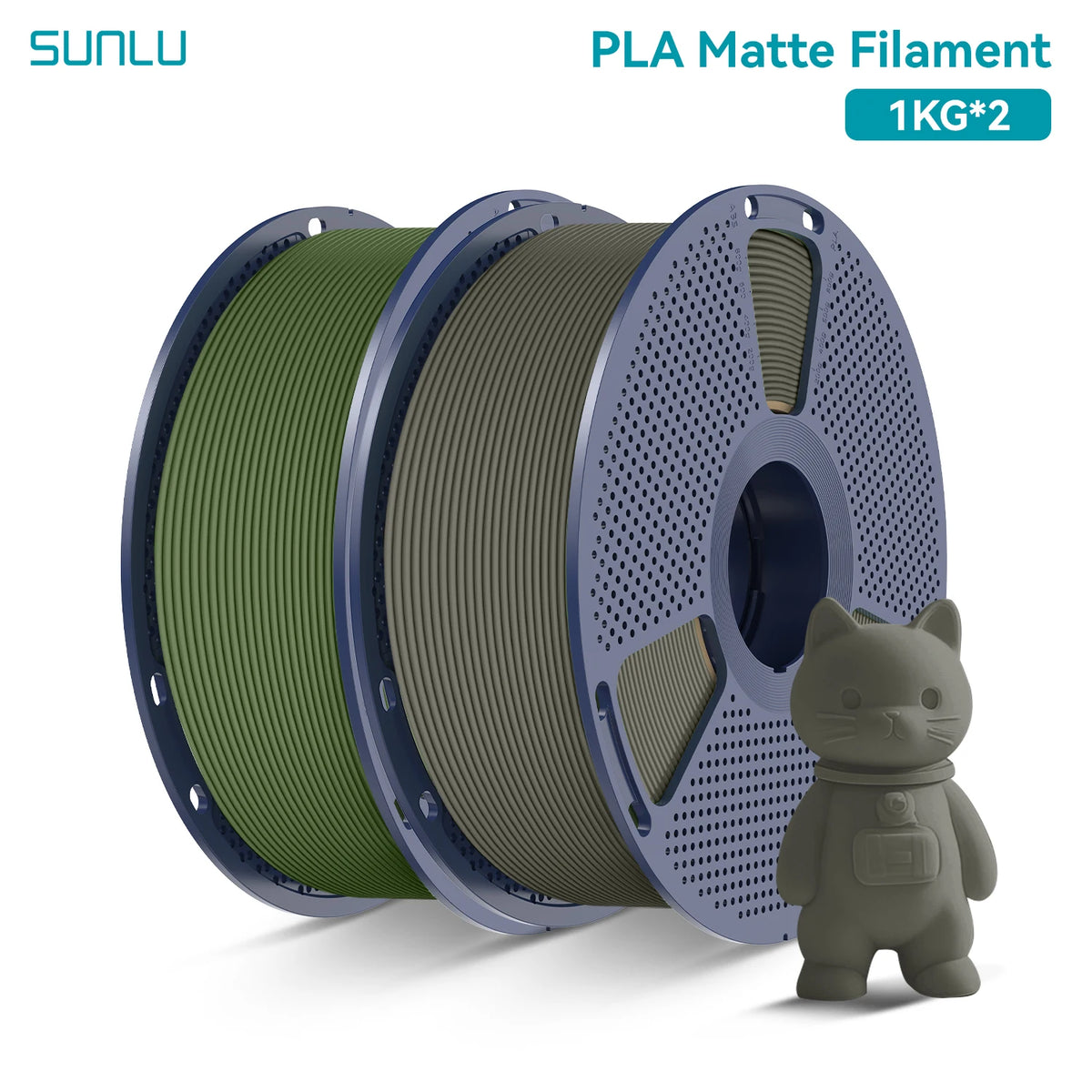 PLA Matte Filament 1.75mm 1kg Spool (2.2 lb) 2-Pack, Matte Finish Neatly Wound for FDM 3D Printers