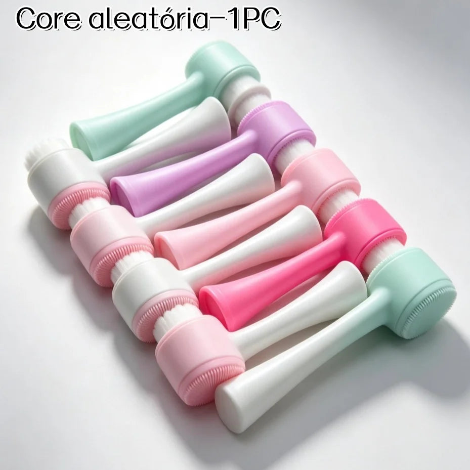 Gentle 3D Double-Sided Silicone Facial Cleansing Brush, Manual Exfoliator and Massage for Sensitive Skin