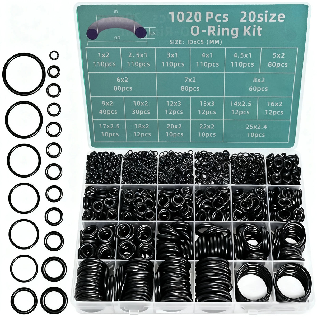 1020-Piece Nitrile O-Ring Repair Kit — Boxed Sealing Ring Assortment