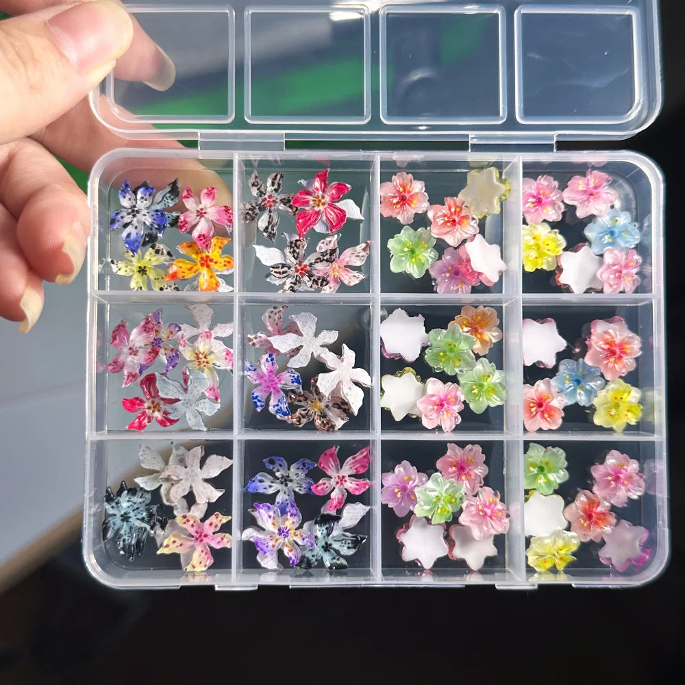 72-Piece 3D Crystal Jelly Nail Charms – Transparent Floral, Leopard & Hibiscus Nail Art Decorations