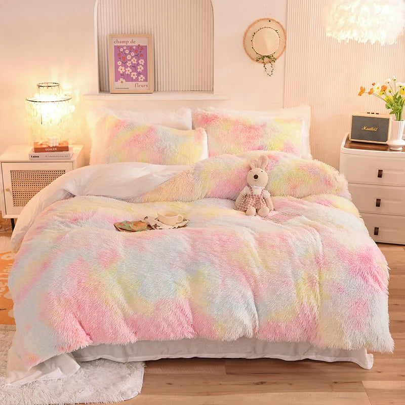 3-Piece Mink Velvet Coral Fleece Duvet Cover Set – Super Shaggy Warm Cozy Bedding with 2 Pillowcases, Multiple Sizes 150x200–220x240 cm (59x79–87x94 in)
