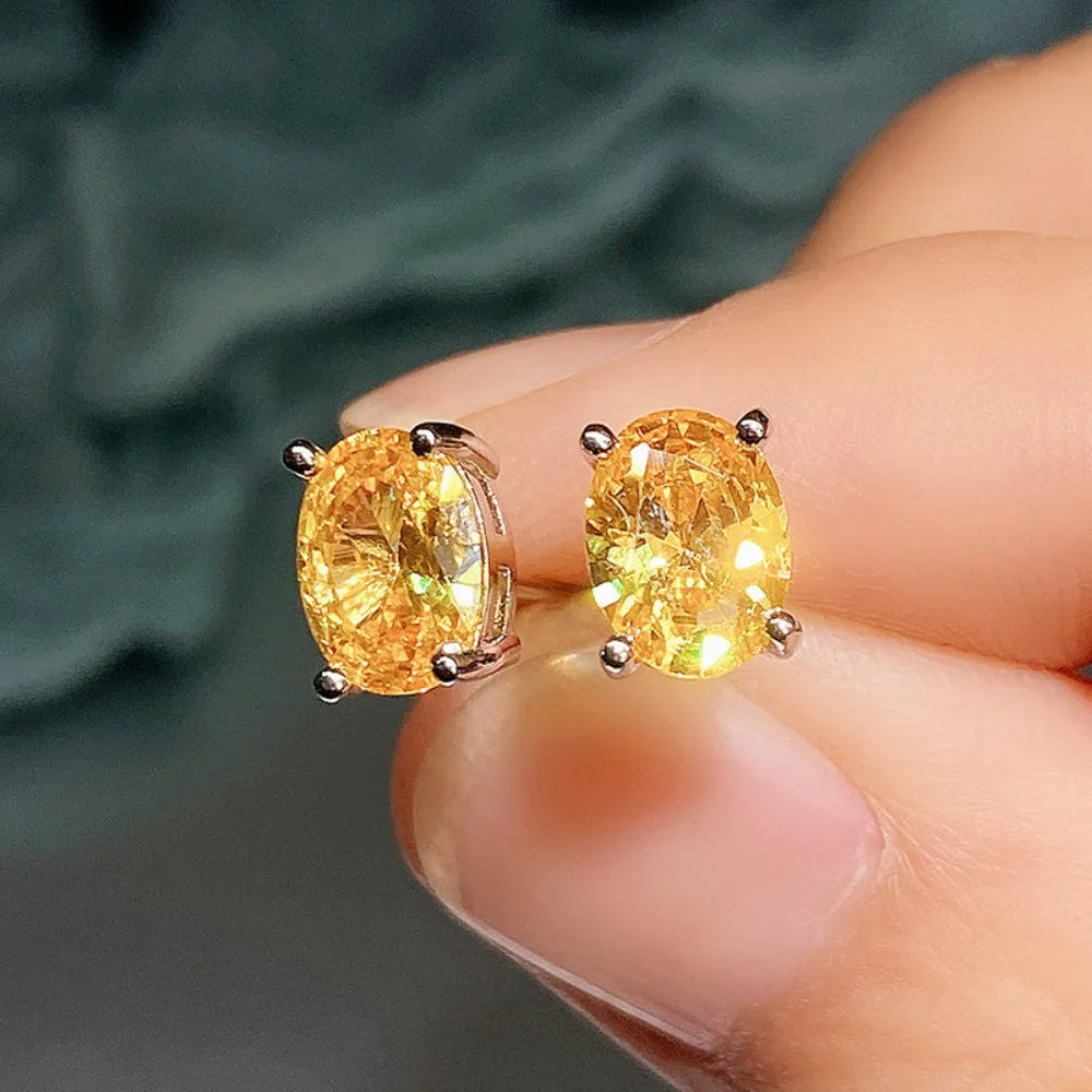 Oval Cubic Zirconia Four-Claw Stainless Steel Stud Earrings for Women - No-Fade Jewelry Gift