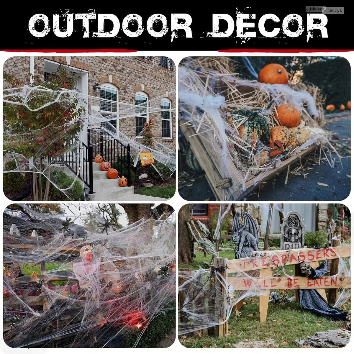Stretchable Spider Web Halloween Decor - Covers up to 200 sq ft (18.6 m²) with 9 Fake Spiders, Reusable Cobwebs for Haunted House and Party