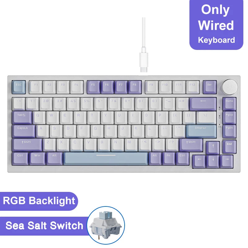 75% Compact Mechanical Gaming Keyboard — Bluetooth 5.1, 2.4GHz & USB-C Wired, Hot-Swappable PBT Keycaps with Metal Volume Knob, RGB