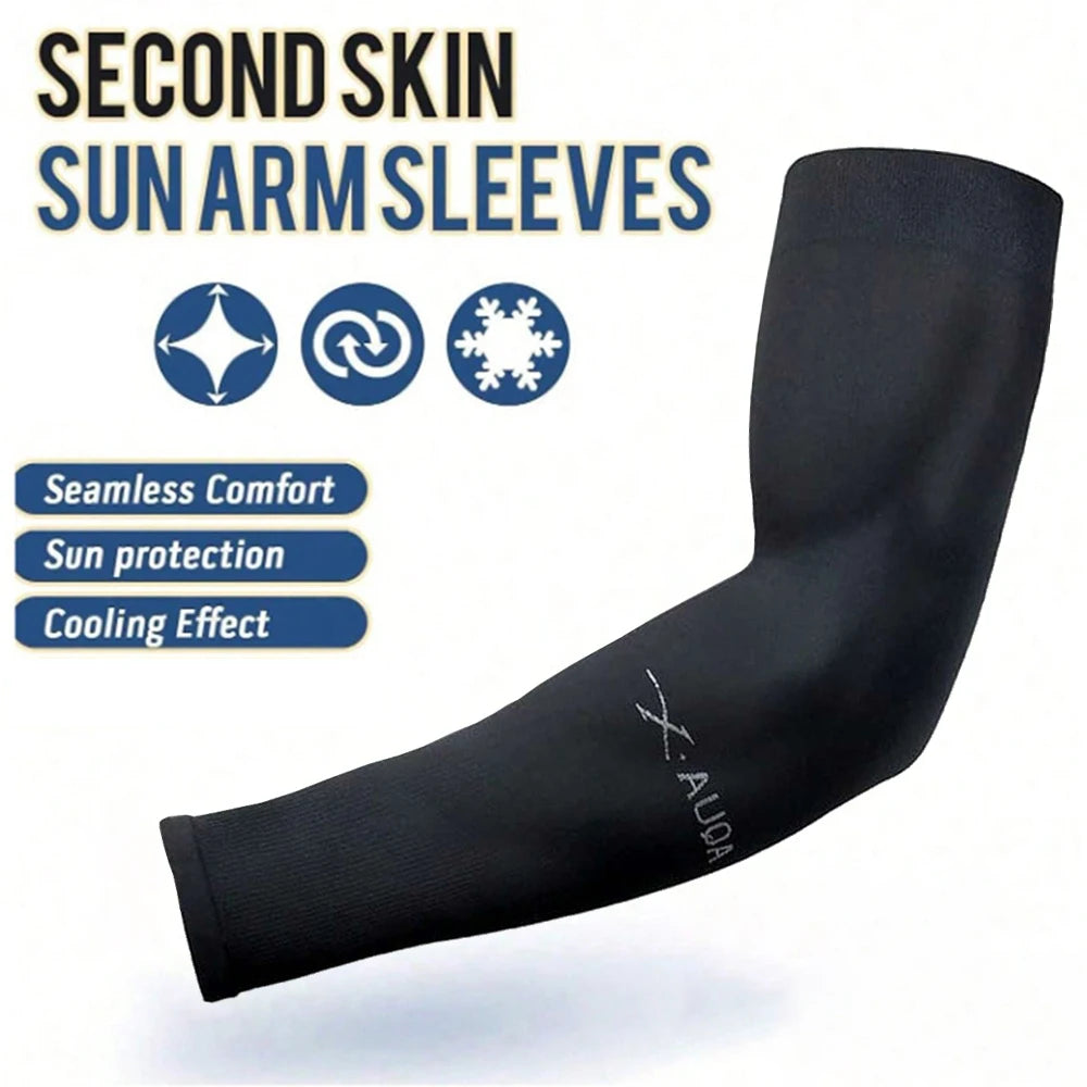 Close-up of a black ice silk arm sleeve showing seamless design and cooling effect
