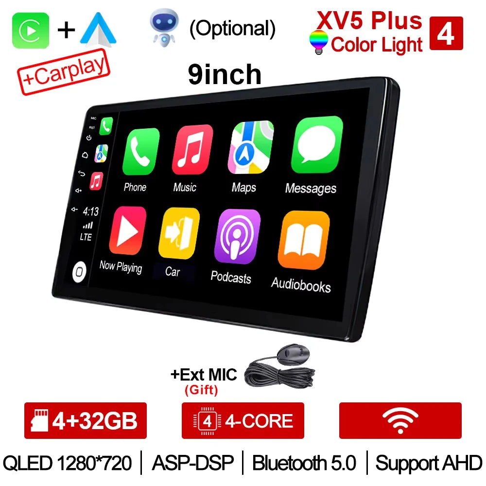 2-DIN Android Car Stereo - CarPlay & Android Auto, 7/9/10.1 inch (17.8/22.9/25.6 cm) QLED GPS, 8-Core CPU, DSP, WiFi & 4G, 6GB/128GB