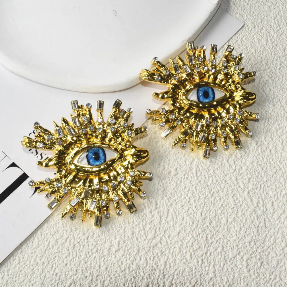 Baroque Rhinestone Big Eye Dangle Statement Earrings for Women Copper Alloy Drop Earrings