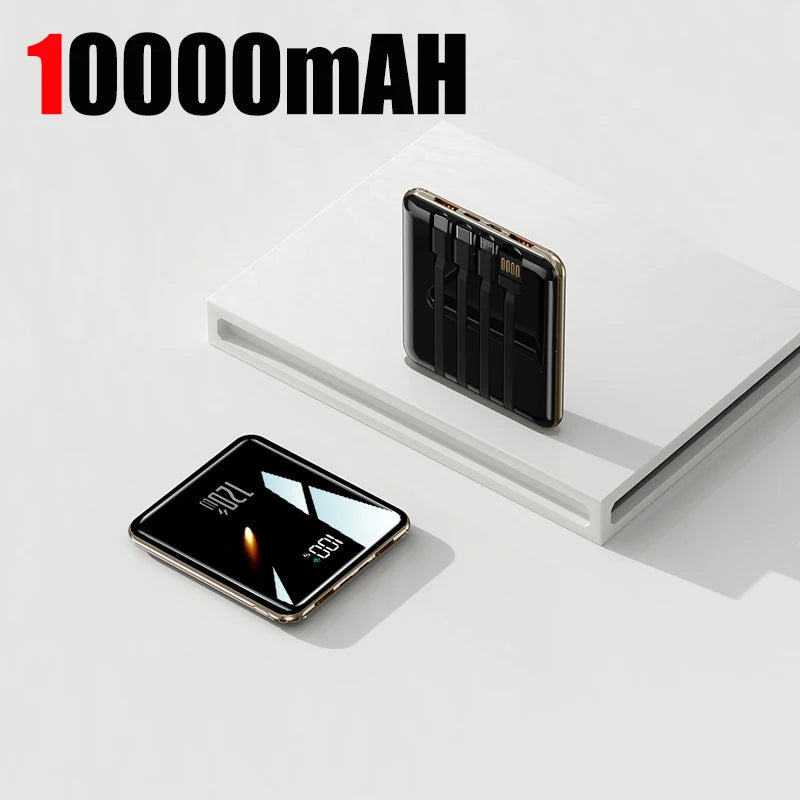 50000mAh Mini Power Bank - Large Capacity Fast Charging Portable Charger with 4 Built-In Cables (USB-C, Lightning, Micro USB) for Smartphones