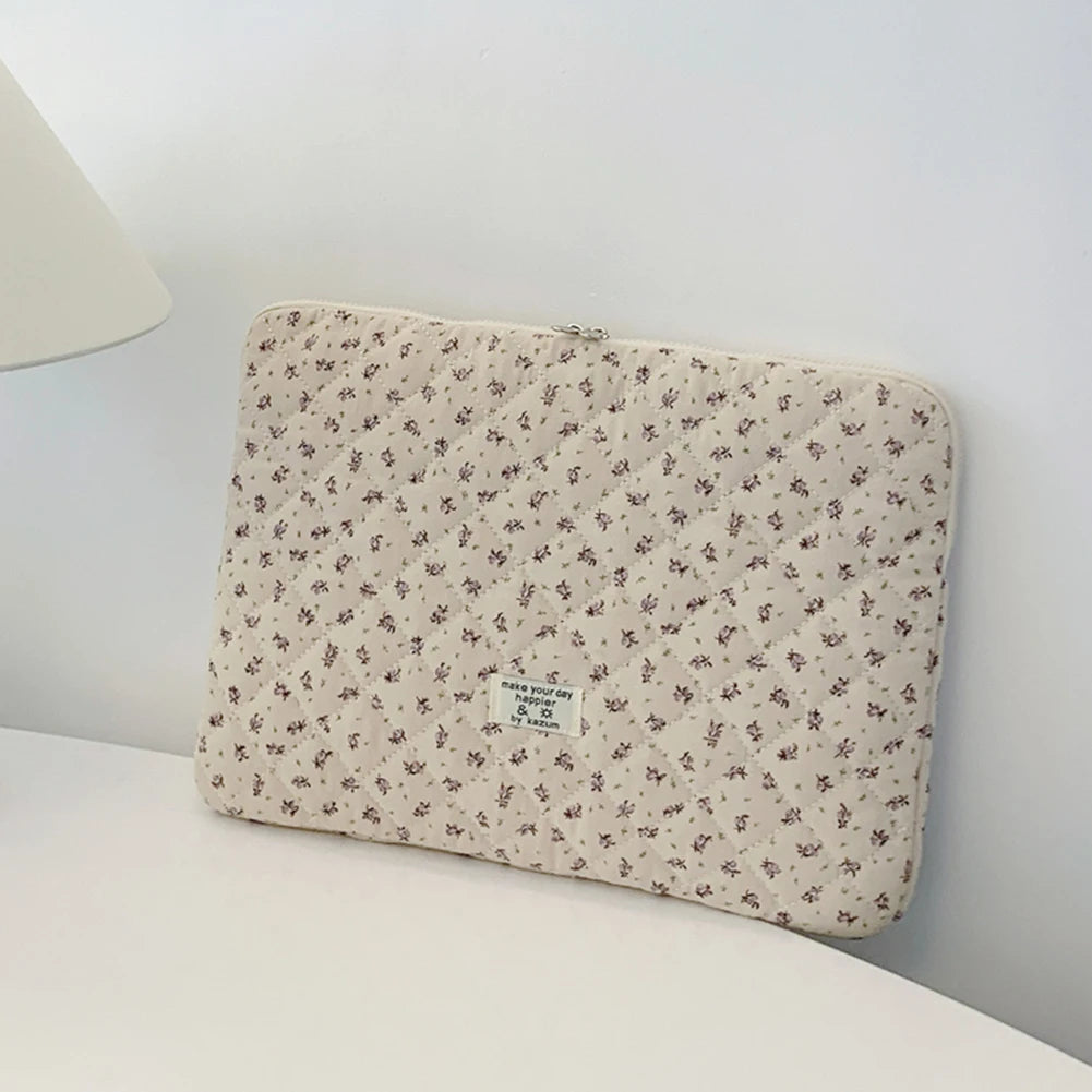 Flower Print Quilted Laptop Sleeve — 11–15 Inch, Padded