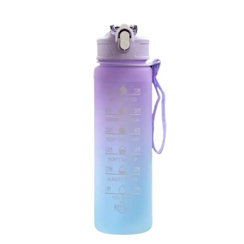 750–800ml Time-Tracking Sports Water Bottle with Straw, Leak-Proof Locking Flip Lid & Carry Strap (25–27 fl oz)