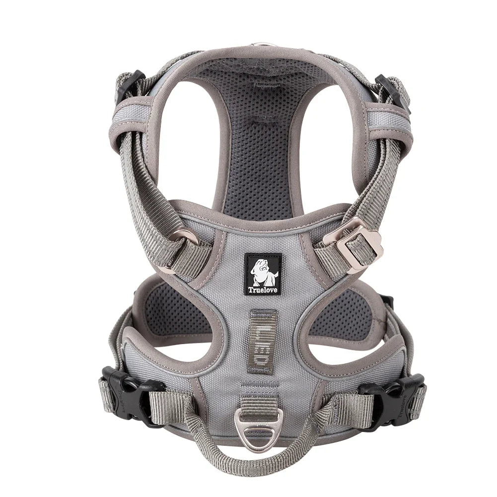 Adjustable Padded Dog Harness with Handle – Reflective Nylon, Front & Back Leash Attachments, Quick-Release Vehicle Safety Harness
