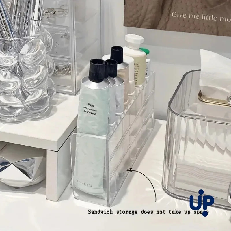 7-Slot Clear Cosmetic Organizer - Transparent Plastic Makeup Holder for Vanity, Bathroom & Office