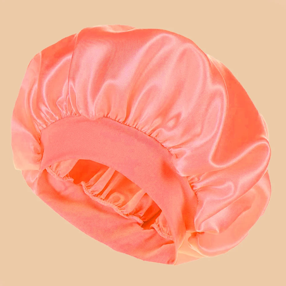 Satin Wide-Brim Shower Cap Sleep Bonnet - Single - 16 Colors