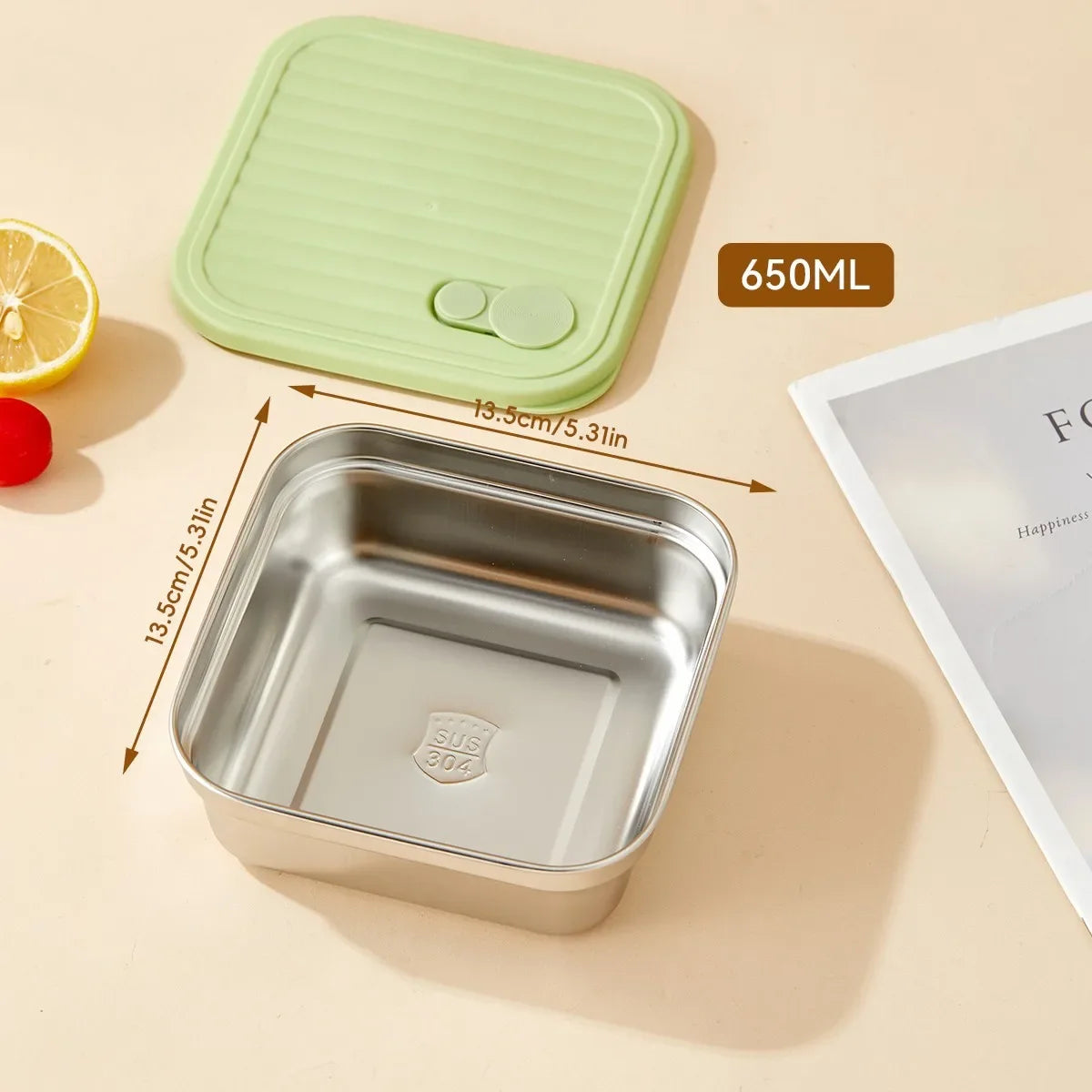 304 Stainless Steel Bento Box - Divided Airtight Lunch Box with Lid, Leakproof Meal Prep Container for Kids & Students