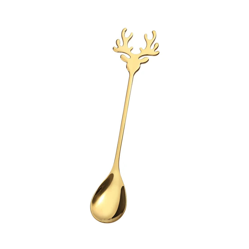 2/4/6-Pack Elk Stirring Spoons Stainless Steel Christmas Tableware Party Decorations