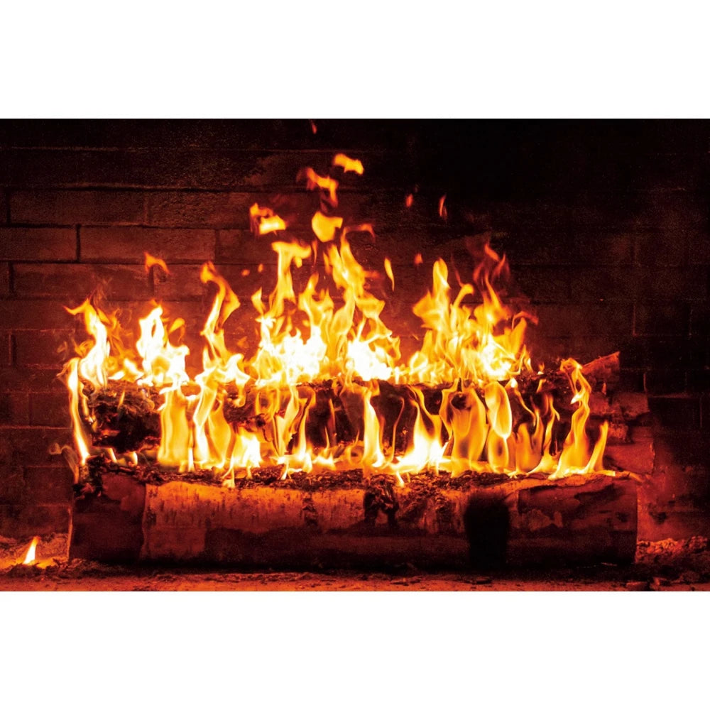Christmas Fireplace Photography Backdrop - Burning Firewood Flame Brick Wall Photo Studio Background