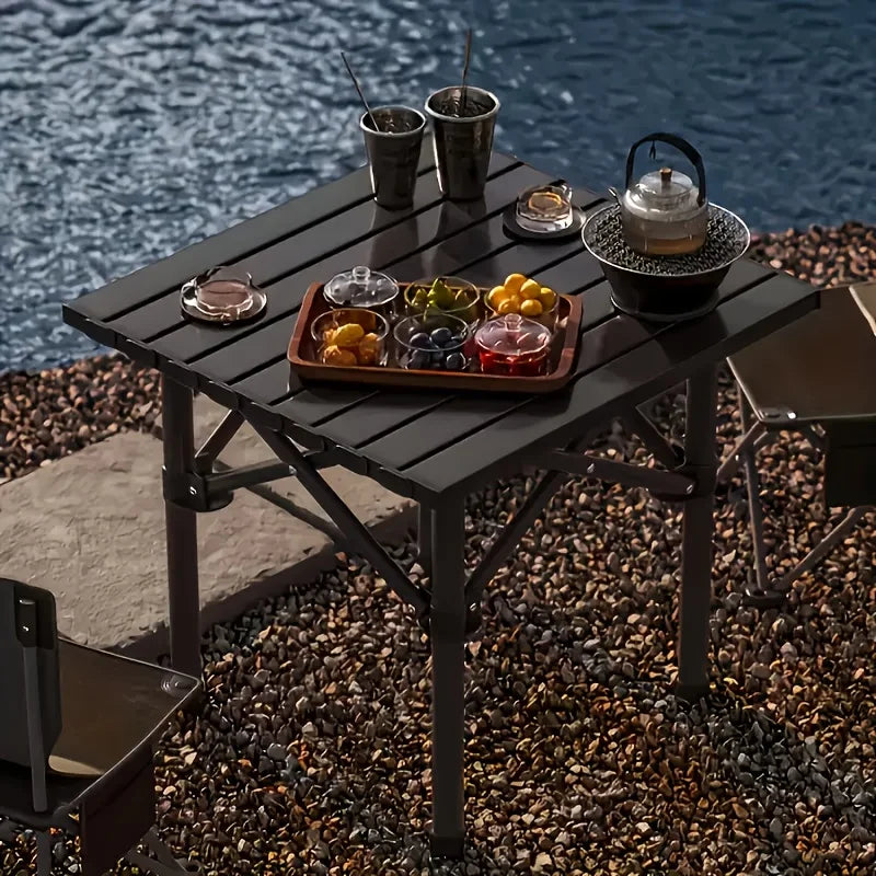 Portable Stainless Steel Folding Camping Table - Compact Thickened Outdoor BBQ Picnic Table
