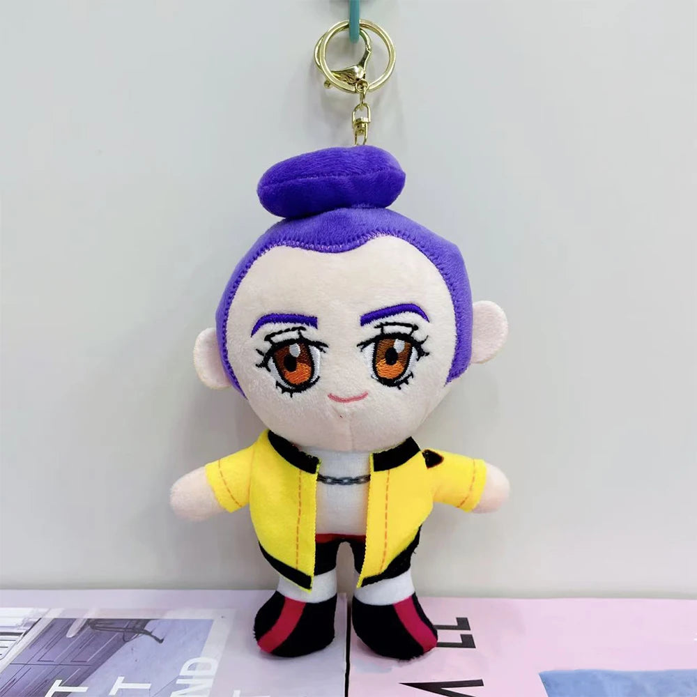 Anime K-Pop Demon Hunter Plush Keychain, Purple Tiger Monster with Black Hat and 3 Eyes Cute Plush Charm Gift