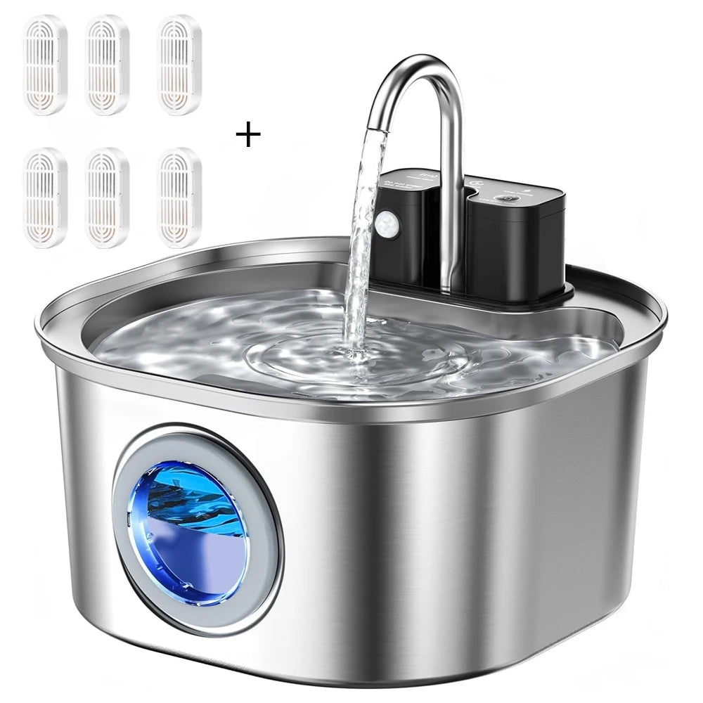 3L Stainless Steel Automatic Pet Water Fountain - Wireless Rechargeable Sensor for Cats & Dogs