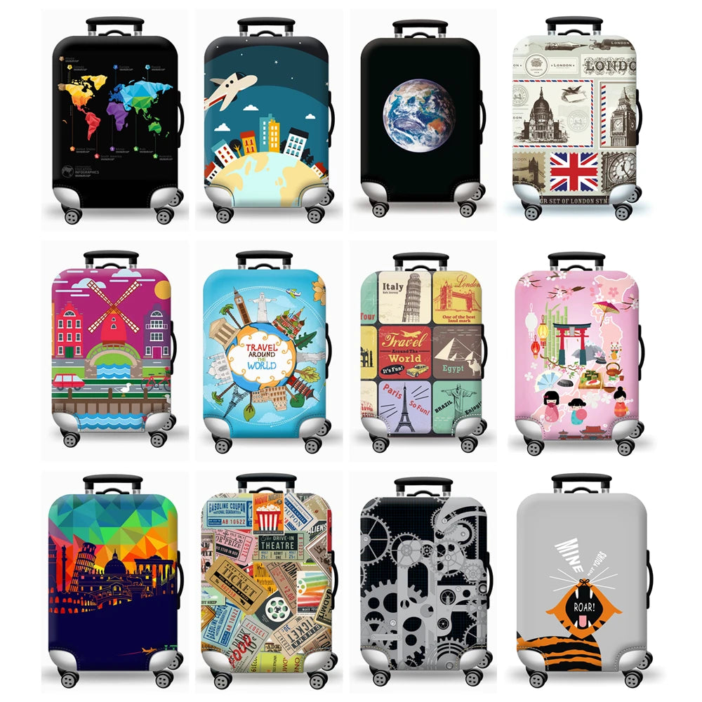 Elastic Stretch Printed Luggage Cover with Zipper & Buckle – Fits 18–32 Inch (46–81 cm) Suitcases – Durable Travel Trolley Protector
