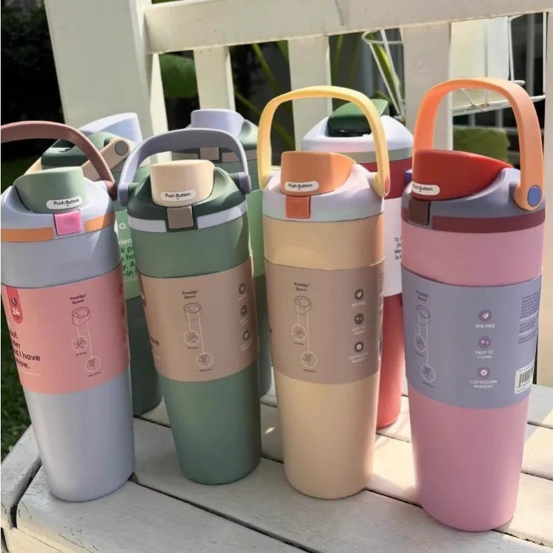 30oz (960ml) Insulated Stainless Steel Water Bottle - Dual Sip Straw & Direct Spout, Leak-Proof with Handle, Fits Car Cup Holders