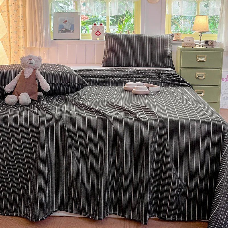 Striped Crinkle Puff Cloud-Feel Flat Sheet – Soft Breathable 100% Polyester Bedding