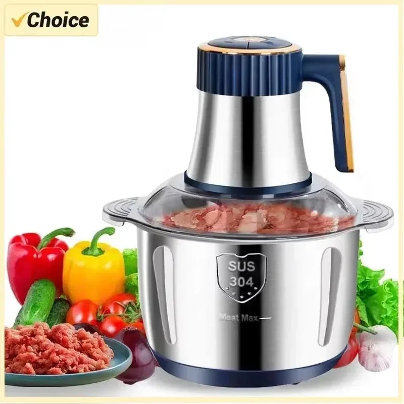 5L (1.3 gal) Stainless Steel Electric Meat Grinder - Multifunctional Food Processor with Slicer, Chopper & Blender