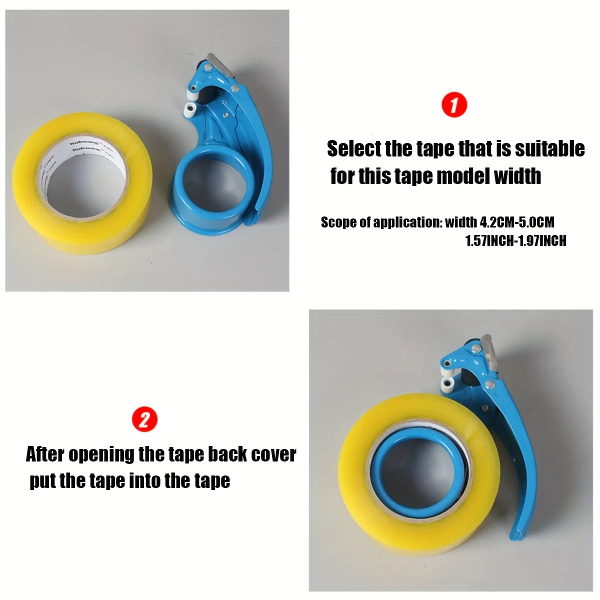 Handheld Metal Packing Tape Dispenser – Heavy-Duty 6 cm (2.36 in) Wide Shipping Tape Cutter, Reusable & Replaceable