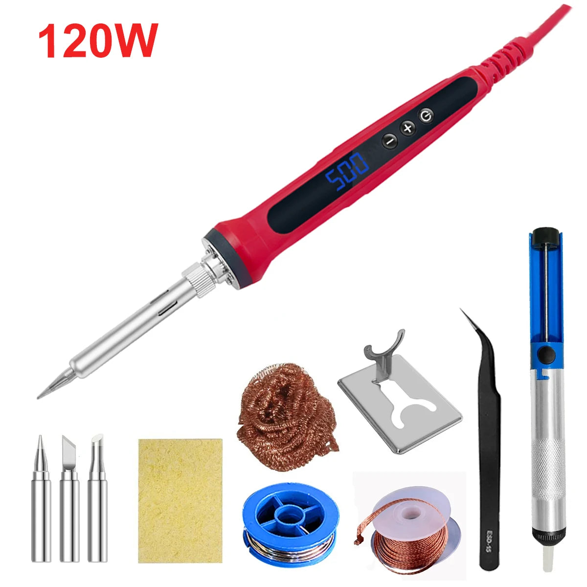 80W Adjustable Temperature Soldering Iron Kit with LCD, Ceramic Heater, Soldering Tips, Tweezers & Solder Wire