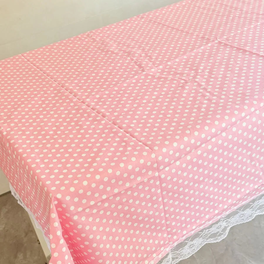 Pink Lace Plaid Rectangular Tablecloth with Pom Pom Trim for Kitchen & Dining, 63×39 in (160×100 cm) & 39×31.5 in (100×80 cm), Christmas Home Decor